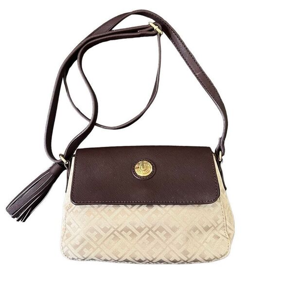 Tommy Hilfiger Beige Monogramed Crossbody Bag - Picture 1 of 11